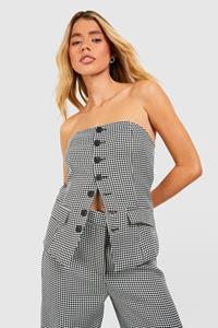 Boohoo Contrast Button Houndstooth Tailored Bandeau Waistcoat, Black