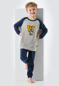 Schiesser Pyjama lang fleece manchetten tovenaar college grijs-gemêleerd - Rat Henry 