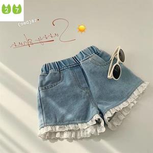 27kids Girls' Shorts Children's Cute Denim Shorts Lace Shorts