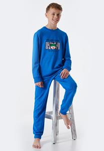 Schiesser Pyjama lang sweatware biologisch katoen manchetten universe blauw - Teens Nightwear 