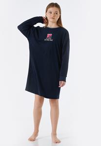 Schiesser Slaapshirt met lange mouwen fleece manchetten nachtblauw - Teens Nightwear 
