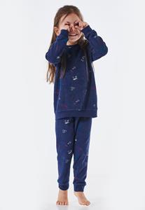Schiesser Pyjama lang badstof biologisch katoen manchetten magie uil donkerblauw - Cat Zoe 