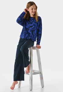 Schiesser Pyjama lang biologisch katoen blauw met patroon - Teens Nightwear 