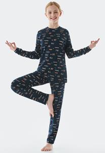 Schiesser Pyjama lang biologisch katoen City nachtblauw - Teens Nightwear 
