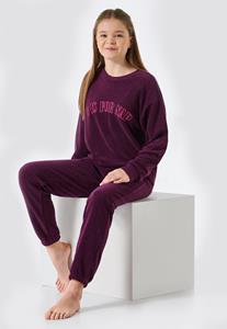 Schiesser Pyjama lang badstof manchetten aubergine - Teens Nightwear 