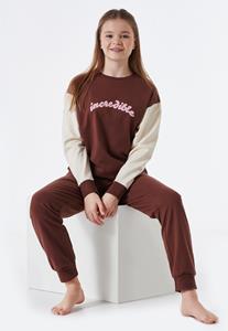 Schiesser Pyjama lang Sweatware Biologisch Katoen boorden bruin - Teens Nightwear 