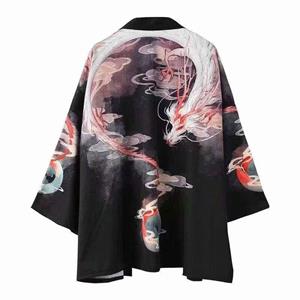 Custer Men Clothes Mall Men's Cassock Dragon Robe Kimono Top New Ukiyo-E Crane Loose Trendy Three-Quarter Length Sleeves Cardigan Shirt Thin