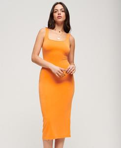Superdry Vrouwen Jersey Midi-jurk met Vierkante Hals Oranje
