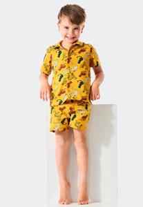 Schiesser Pyjama korte knoopsluiting biologisch katoen luipaard geel - Natural Love 