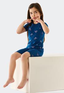 Schiesser Korte pyjama fijnrib biologisch katoen eenhoorns blauw - Girls World 