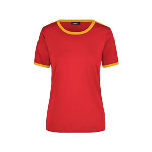 James & Nicholson Basic ringer shirt rood met gele strepen voor dames