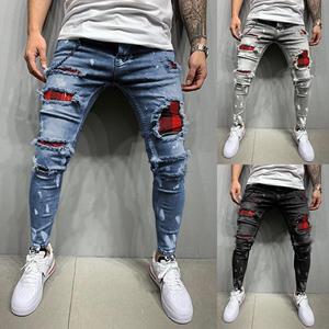 Little red horse New Men's Slim Fit Ripped Ankle-Tied Pants New Men's Paint