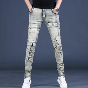 Little red horse Retro Heavy Industry Washed Overalls Jeans Men's Spring and Autumn Scrape Edging Slim-Fitting Long Pants Skinny