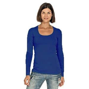 Lemon & Soda Bodyfit dames shirt lange mouwen/longsleeve blauw -