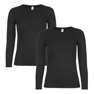 B&C 2x stuks basic longsleeve shirt zwart voor dames