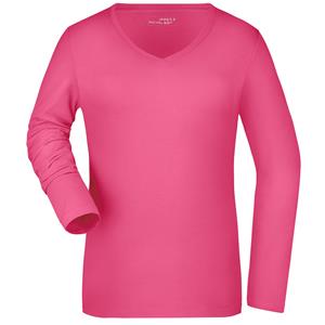 James & Nicholson Roze dames v-hals shirt lange mouw -