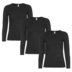 B&C 3x stuks basic longsleeve shirt zwart voor dames