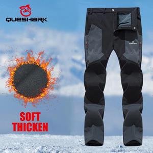 Queshark Windproof Waterproof Cycling Pants Men Warm Fleece Soft Shell Thermal Riding Camping Climbing Hiking Trousers