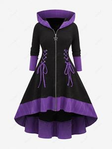 Rosegal Plus Size Pentagram Zipper Lace Up Hooded Sweater Dress