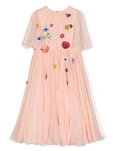 Dolce & Gabbana Kids floral-embroidery silk dress - Roze