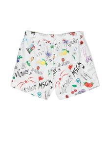MSGM Kids Handgeverfde shorts - Wit