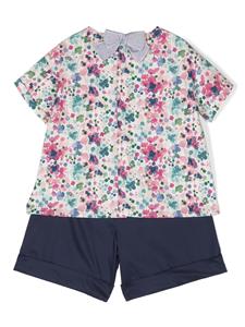 Il Gufo T-shirt en shorts met bloemenprint - Blauw