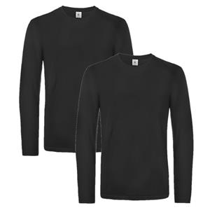 B&C 2x stuks basic longsleeve shirt zwart voor heren