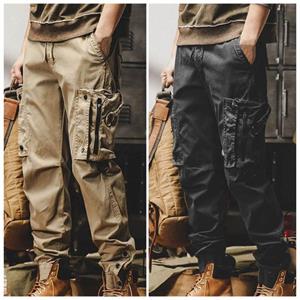 Chosyin Men Casual Cargo Pants Elastic Waistband Drawstring Multi Pockets Hip Hop Slacks Shrinkable Cuffs Long Trousers