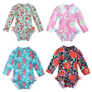 IEFiEL Baby Girls Long Sleeve One Piece Floral Rash Guard Swimsuit Vest Shirt Tops UV Protective Swimwear Swimming Costume