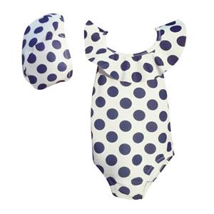 Selfyi Baby Girl Swimsuit Sleeveless Dot Print One Piece Dress Swimsuit Present The Same Swimming Cap