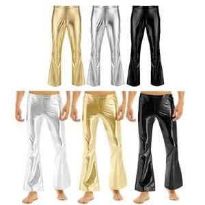 IEFiEL Men's Wetlook Flared Trousers 70s Retro Costume Men's Leather Trousers Shiny Trousers Leggings Dance Clubwear