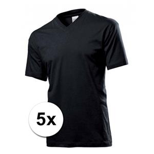 5x zwarte t-shirts v-hals -