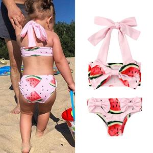 Onlyone1 Baby Kids Girls Bow Swimwear Two Pieces Watermelon Halter Top+Bow Shorts Set Swimming Swim Bathing Beachwear