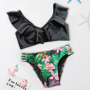 MS SHANG SWIMWEAR Ruffle Girl Swimsuit Kids 7-14Years Two Piece Children's Swimwear Tropical Floral Girl Bikini Set Padded Girls Bathing Suit 2022