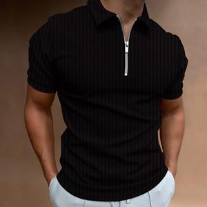 TSBABY 2023 Men's Fashion Casual Short Sleeve Polo Loose POLO Shirt Zipper Stripe Men's Polo Shirt T-shirt