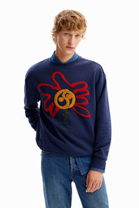 Desigual Sweatshirt met bloem en maan - BLUE