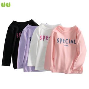 27kids Korean Style Children's Bottoming Shirt Girls' round Neck Letter Long Sleeve T-shirt