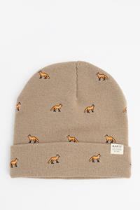 Barts taupe beanie met vossen embroidery
