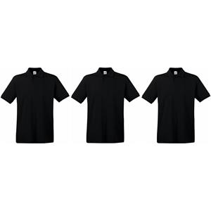 Fruit Of The Loom 3-Pack Maat - Zwarte poloshirts / polo t-shirts premium van katoen voor heren
