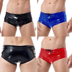 Aislor Men's Wet Look Patent Leather Boxer Shorts Swim Trunks Swimsuit Lounge Underwear