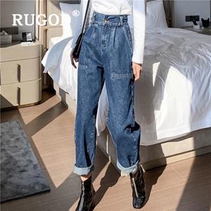 RUGOD Plus Size Jeans Vintage High Waist Pants for Women Special Denim Pants Fashion Female Slim Loose Jeans New Autumn Casual