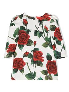 Dolce & Gabbana Kids Jurk met rozenprint - Wit