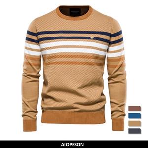 AIOPESON Men Fashion AIOPESON Striped Cotton Sweater Men Casual O-neck Pullovers Knitted Sweater Man New Winter High Quality Mens Sweaters