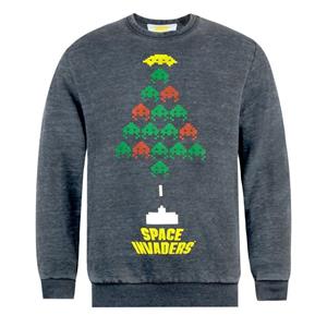 Space Invaders Unisex Adults Christmas Tree Burnout Sweatshirt