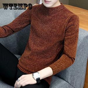 WTEMPO Plus Velvet Thickened Chenille Sweater Men's Autumn and Winter Korean Version of The Trend of Bottoming Shirt Round Neck Sweater Solid Color
