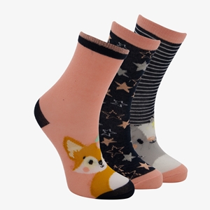 Scapino 3 paar kinder sokken met print roze/zwart