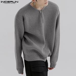INCERUN Men's Half-zip Neck Loose Knitted Sweater Autumn Winter Sweater Tops