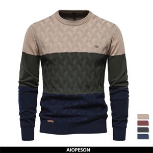 AIOPESON Men Fashion 2023 New Autumn Patchwork Color O-neck Pullover Sweaters for Men High Quality Cotton Men Sweater Warm Winter Knitted Sweaters