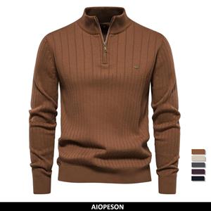 AIOPESON Men Fashion 2023 New Autumn Zipper Pullover Sweaters for Men High Quality Warm Winter Stand Collar Cotton Knitted Sweater Men