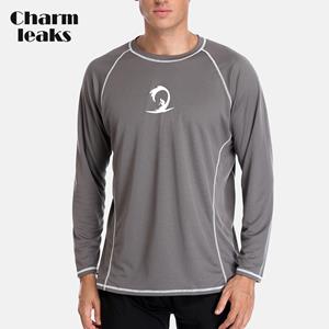 CHARMLEAKS Men Hiking Shirt Rashguard Dry-Fit Long Sleeve Running Shirts Loose Fit Rash Guard Top UPF 50+ Breathable Beach Wear